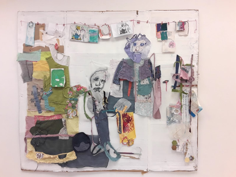 A 7ft x 6ft mixed media working drawing which includes fabric samples & cardboard studies. 